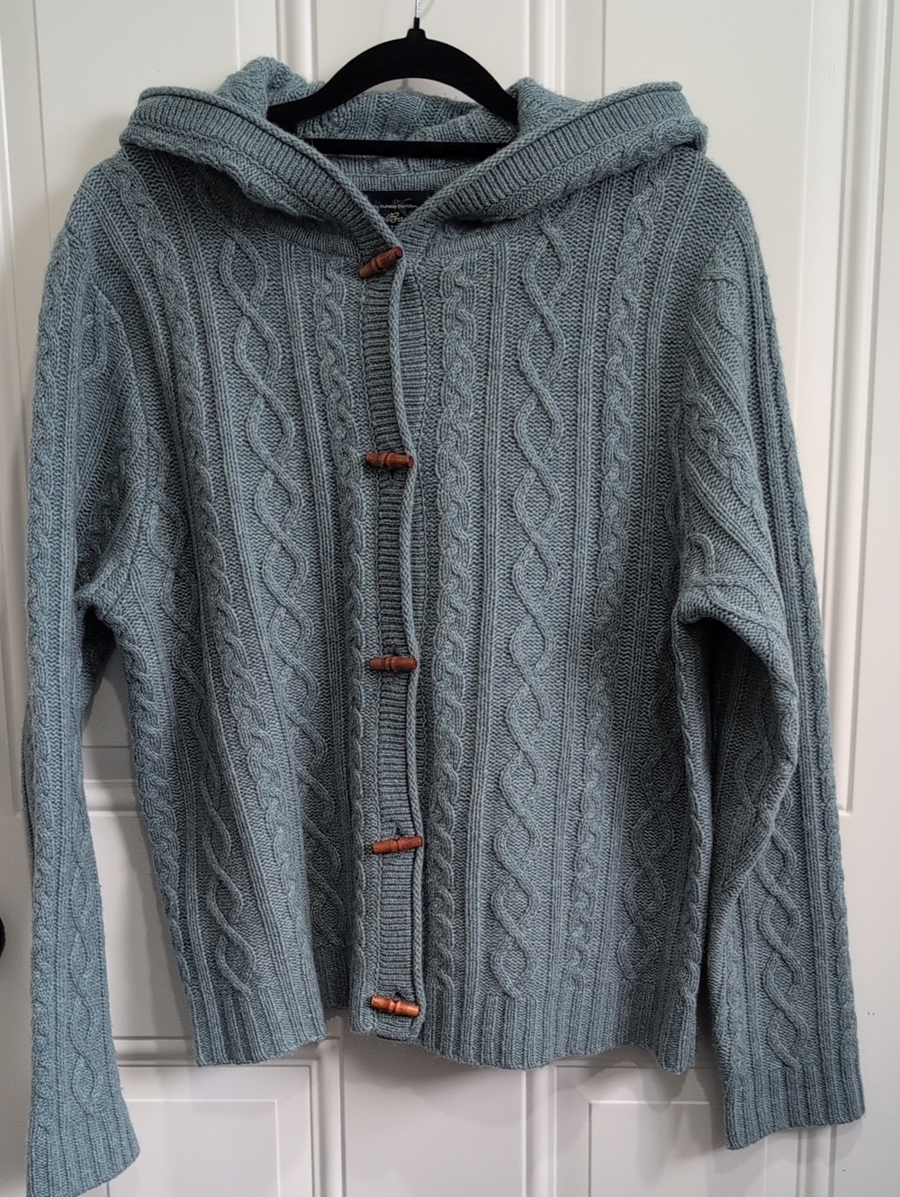 Vintage 90s Eddie Bauer Hooded Cable-Knit Toggle Cardigan Sweater - Ptp 24"